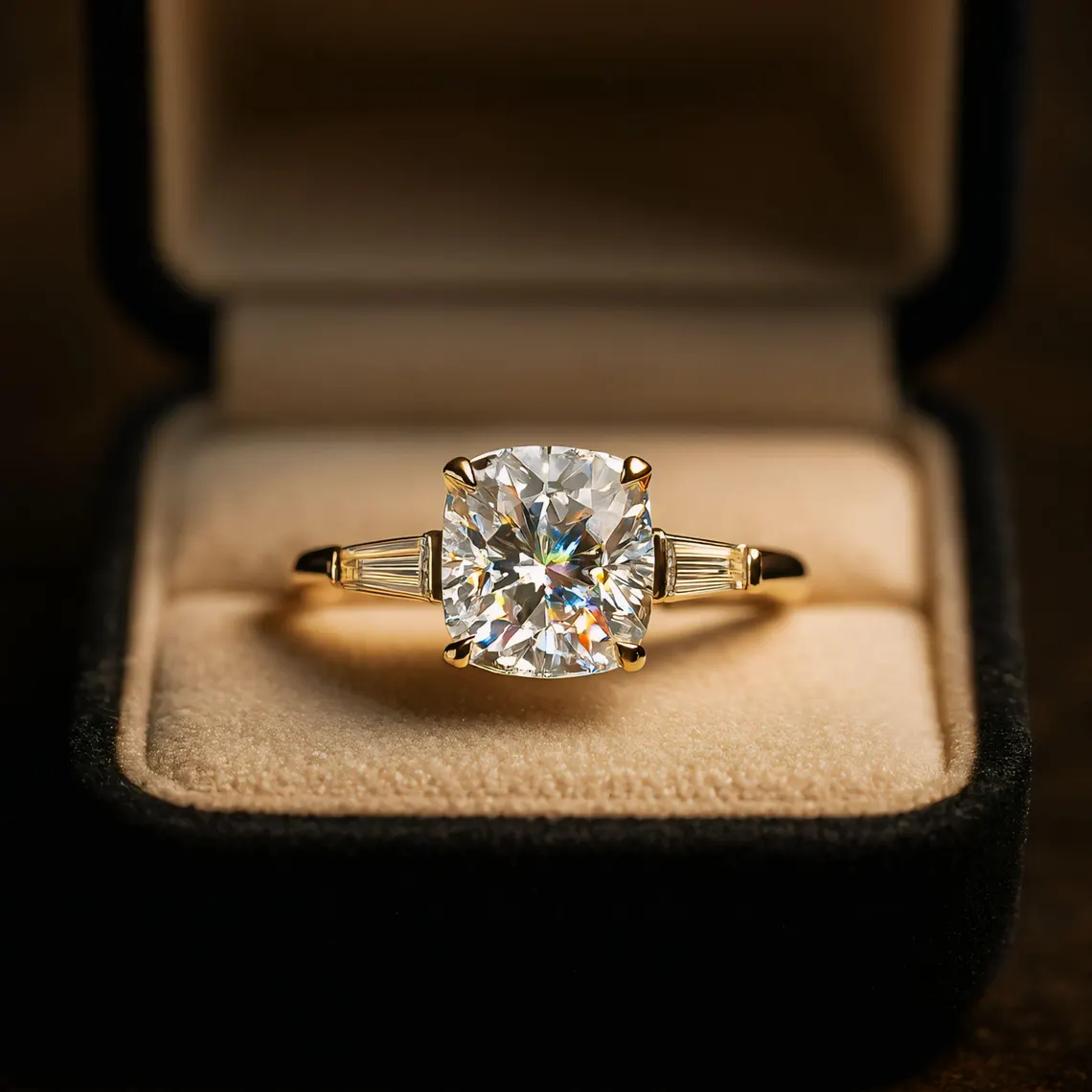 Duo band silver ring showcasing a moissanite with surrounding brilliance A look that blends structure with a rich, multi band aesthetic Perfect for a statement style with refined sparkle (Copy) - Image 2