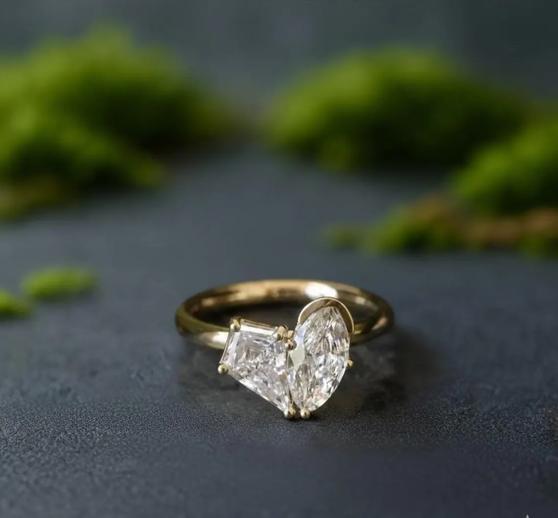 Pairing style silver ring featuring mixed-cut moissanite brilliance A design that breaks symmetry to create something memorable Built for bold elegance with a contemporary narrative - Image 2