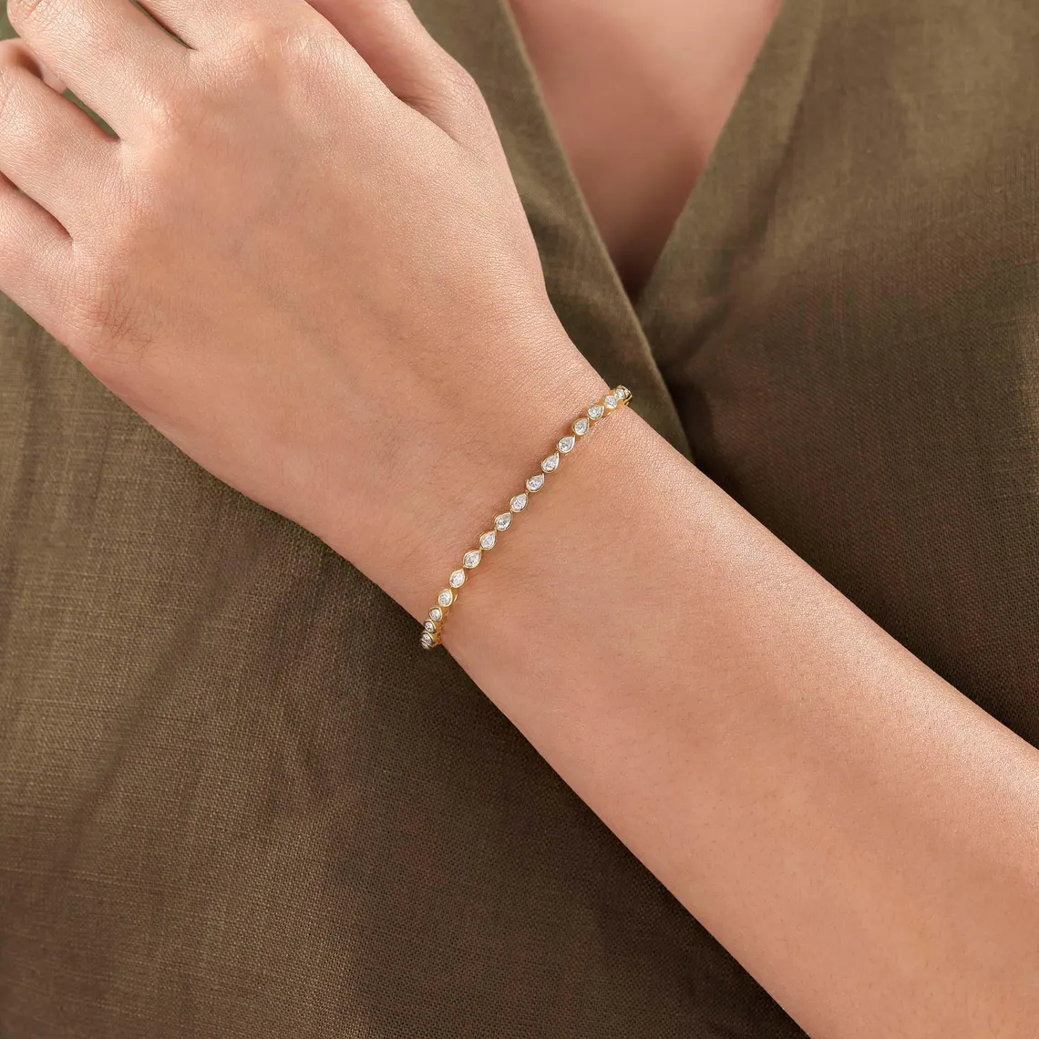 Slim Stackable Diamond Bracelet with Pear Cut Stones, Modern Chic Design, High Polish Finish with Secure Clasp for Daily Wear Everyday Luxury Wedding & Anniversary Gift - Image 4