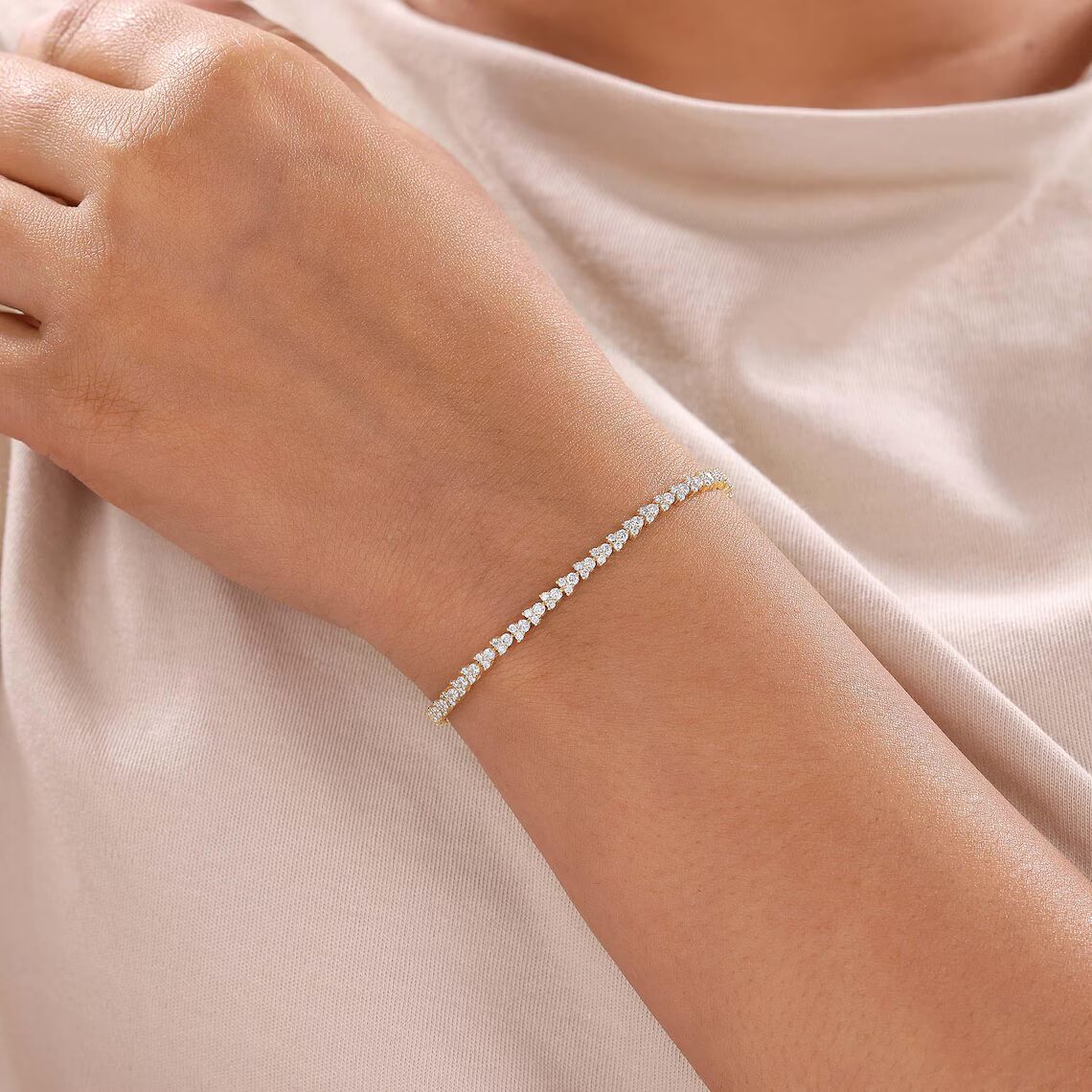 Classic Round Diamond Tennis Bracelet in 14K Yellow Gold – Timeless Minimalist Fine Jewelry Elegant Prong Set Diamond Line Bracelet for Women, Everyday Stackable Luxury Wrist Jewelry Gift - Image 2