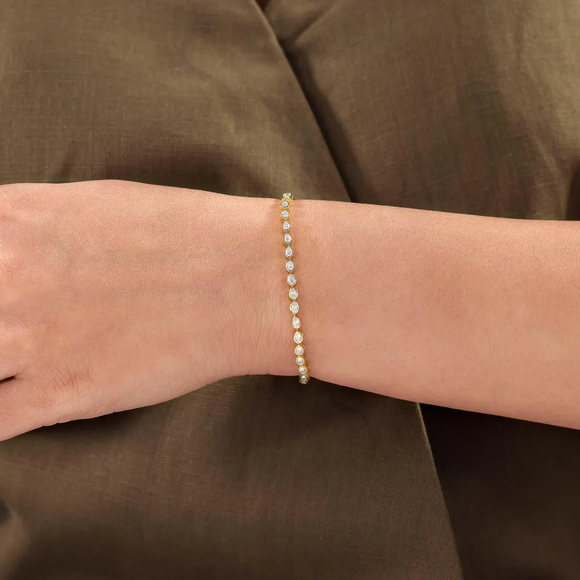 Slim Stackable Diamond Bracelet with Pear Cut Stones, Modern Chic Design, High Polish Finish with Secure Clasp for Daily Wear Everyday Luxury Wedding & Anniversary Gift - Image 3