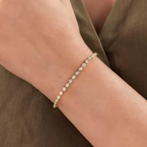 Slim Stackable Diamond Bracelet with Pear Cut Stones, Modern Chic Design, High Polish Finish with Secure Clasp for Daily Wear Everyday Luxury Wedding & Anniversary Gift