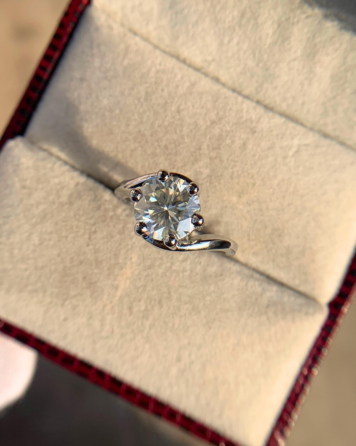 Brilliant Round Cut Moissanite Engagement Ring in Silver Classic Six Prong Solitaire Design with Elegant Minimalist Style, Dainty Yet Eye Catching Bridal Jewelry for Women - Image 6
