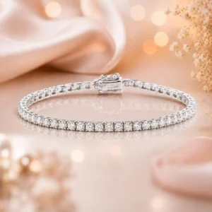 Radiant 14k White Gold Diamond Line Bracelet with Sparkling Round Stones, Delicate Luxury Wrist Piece for Modern Elegance, Sophisticated Gift for Her Anniversary Celebration or Special Occasion Styling