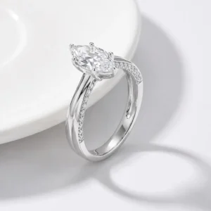 Elegant Marquise Cut Moissanite Engagement Ring in Sterling Silver Vintage Inspired Split Shank Bridal Ring Luxury Marquise Moissanite Ring for Women Silver Wedding, Proposal & Anniversary Jewelry Gift