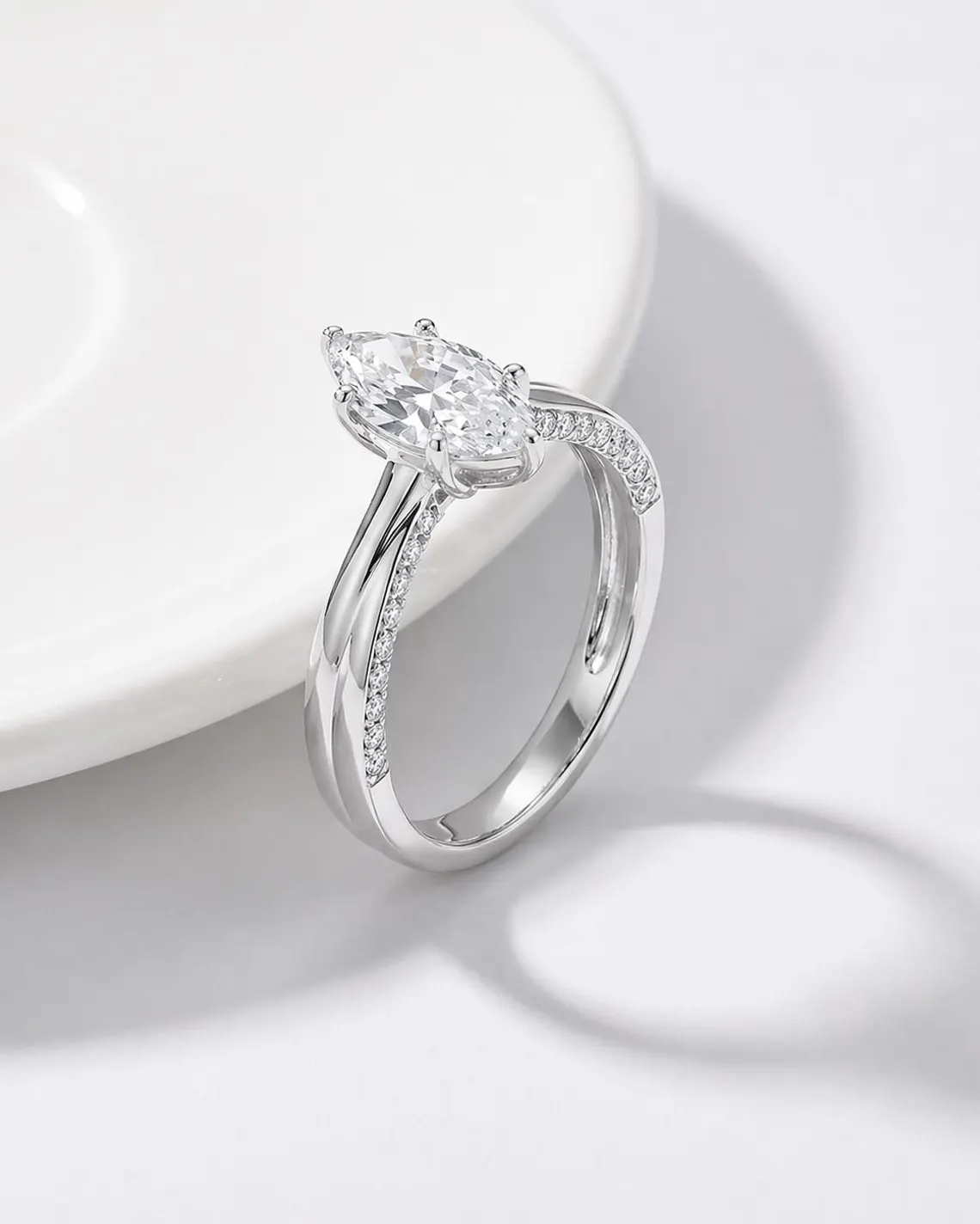 Elegant Marquise Cut Moissanite Engagement Ring in Sterling Silver Vintage Inspired Split Shank Bridal Ring Luxury Marquise Moissanite Ring for Women Silver Wedding, Proposal & Anniversary Jewelry Gift