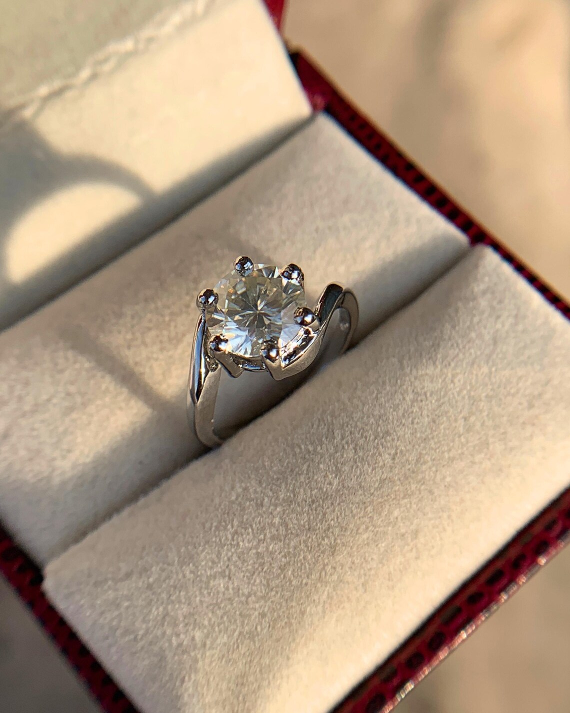 Brilliant Round Cut Moissanite Engagement Ring in Silver Classic Six Prong Solitaire Design with Elegant Minimalist Style, Dainty Yet Eye Catching Bridal Jewelry for Women - Image 4