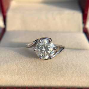 Brilliant Round Cut Moissanite Engagement Ring in Silver Classic Six Prong Solitaire Design with Elegant Minimalist Style, Dainty Yet Eye Catching Bridal Jewelry for Women