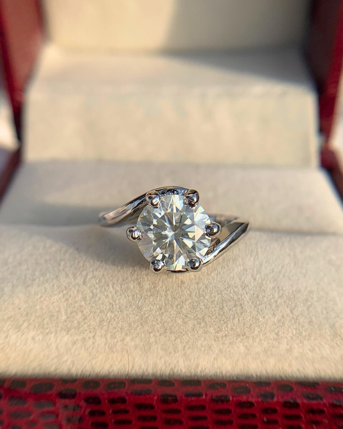 Brilliant Round Cut Moissanite Engagement Ring in Silver Classic Six Prong Solitaire Design with Elegant Minimalist Style, Dainty Yet Eye Catching Bridal Jewelry for Women