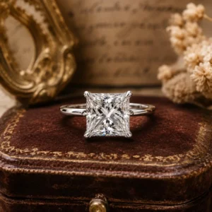 Dazzling moissanite in a sleek silver setting with crisp geometric beauty Where modern luxury meets classic brilliance effortlessly Designed to stand out with confidence and grace