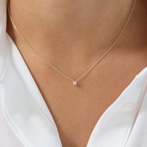 14k Gold Minimalist Diamond Pendant Necklace Dainty Gold Chain Necklace for Women Elegant Everyday Jewelry Gift for Her Simple Delicate Necklace