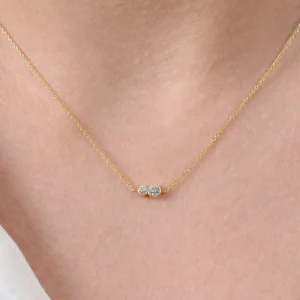 Double Diamond Necklace in 14K Gold with Balanced Two Stone Sparkle Design Dainty Minimal Everyday Jewelry Piece with Modern Luxury Appeal