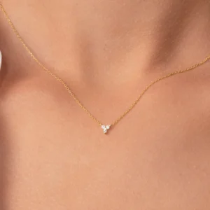Trio Diamond Pendant Necklace in 14K Gold with Balanced Sparkle and Feminine Flow Design Dainty Fine Jewelry Piece Perfect for Everyday Wear with a Refined Touch