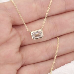 Necklace in 14K Gold with Clean Geometric Lines and Mirror Like Sparkle Finish Emerald Cut Diamond Pendant Dainty Minimal Everyday Jewelry Piece Designed for Modern Elegance and Understated Luxury Style