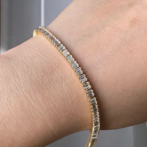 Dazzling 14K Gold Baguette Cut Bracelet for Women with Brilliant Crystal Line Sparkle Sleek Modern Wristwear Statement Jewelry Gift for Her Anniversary Birthday