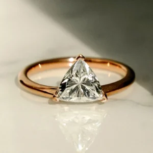 Minimalist Trillion Cut Diamond Engagement Ring in 14k Solid Rose Gold Elegant Triangle Shape Solitaire Ring with Classic Prong Setting for Women