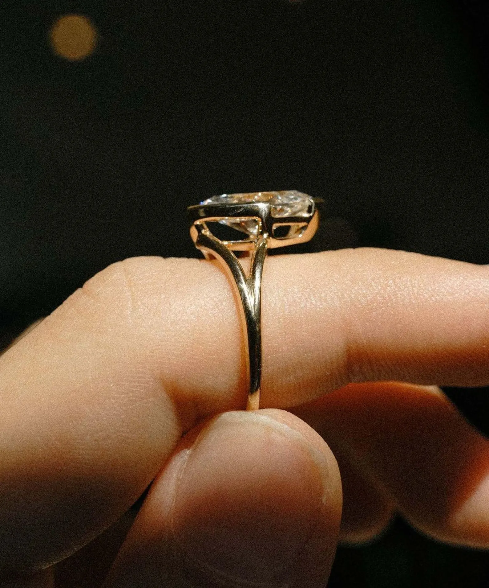 Unique Marquise Shaped Diamond Engagement Ring in Solid 14k Yellow Gold Elegant Bezel Set Solitaire Ring with Modern Minimalist Open Band Design for Women - Image 4