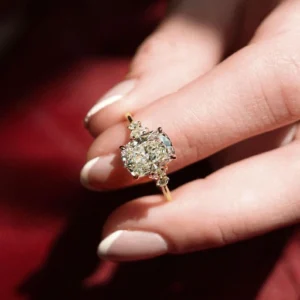Brilliant Cushion Cut Diamond Engagement Ring in 14k Solid Yellow Gold with Floral Cluster Side Diamonds Elegant Vintage Inspired Statement Ring for Women