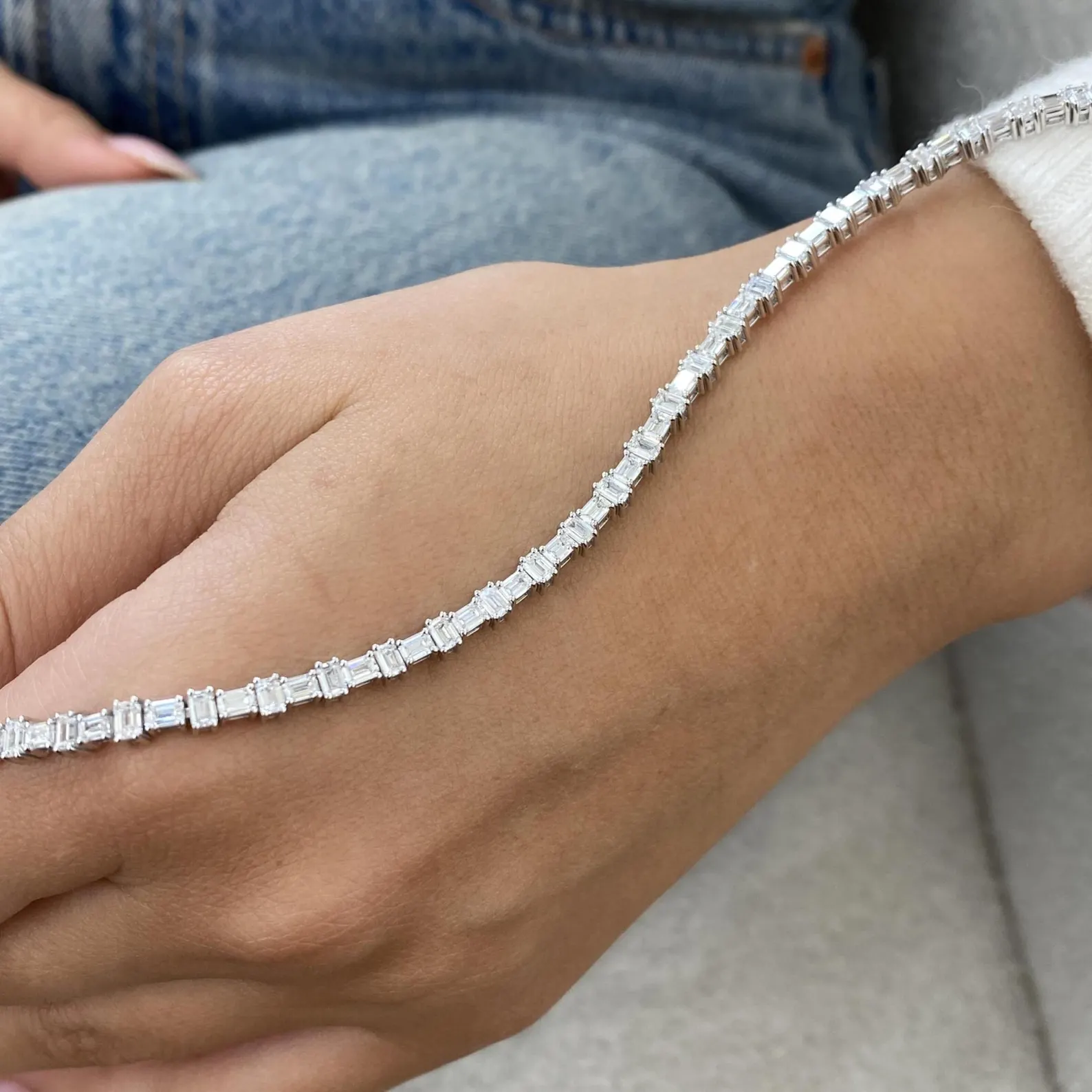 Edge 14K Gold Linear Crystal Bracelet for Women with Clean Cut Spark Detail A Contemporary Wrist Essential for Elevated Street and Occasion Wear - Image 3