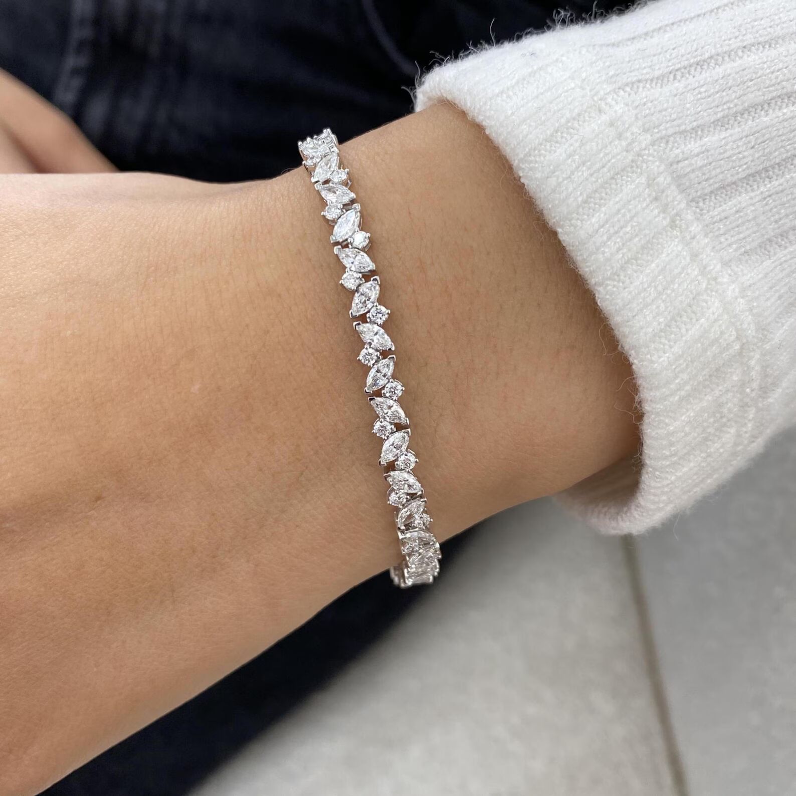 Sparkling Diamond Bracelet Perfect for Everyday Wear and Special Occasions Elegant 14K Diamond Tennis Bracelet with Marquise and Round Cut Diamonds in Solid Gold Luxury Fine Jewelry