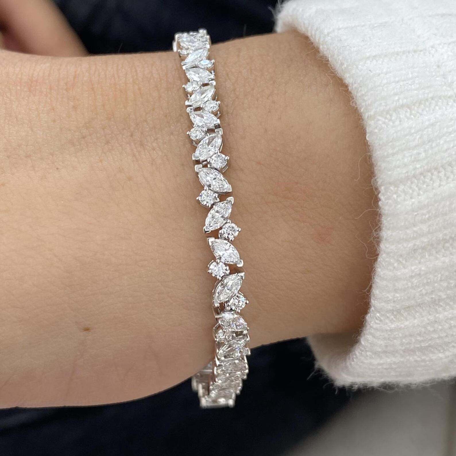 Sparkling Diamond Bracelet Perfect for Everyday Wear and Special Occasions Elegant 14K Diamond Tennis Bracelet with Marquise and Round Cut Diamonds in Solid Gold Luxury Fine Jewelry - Image 2