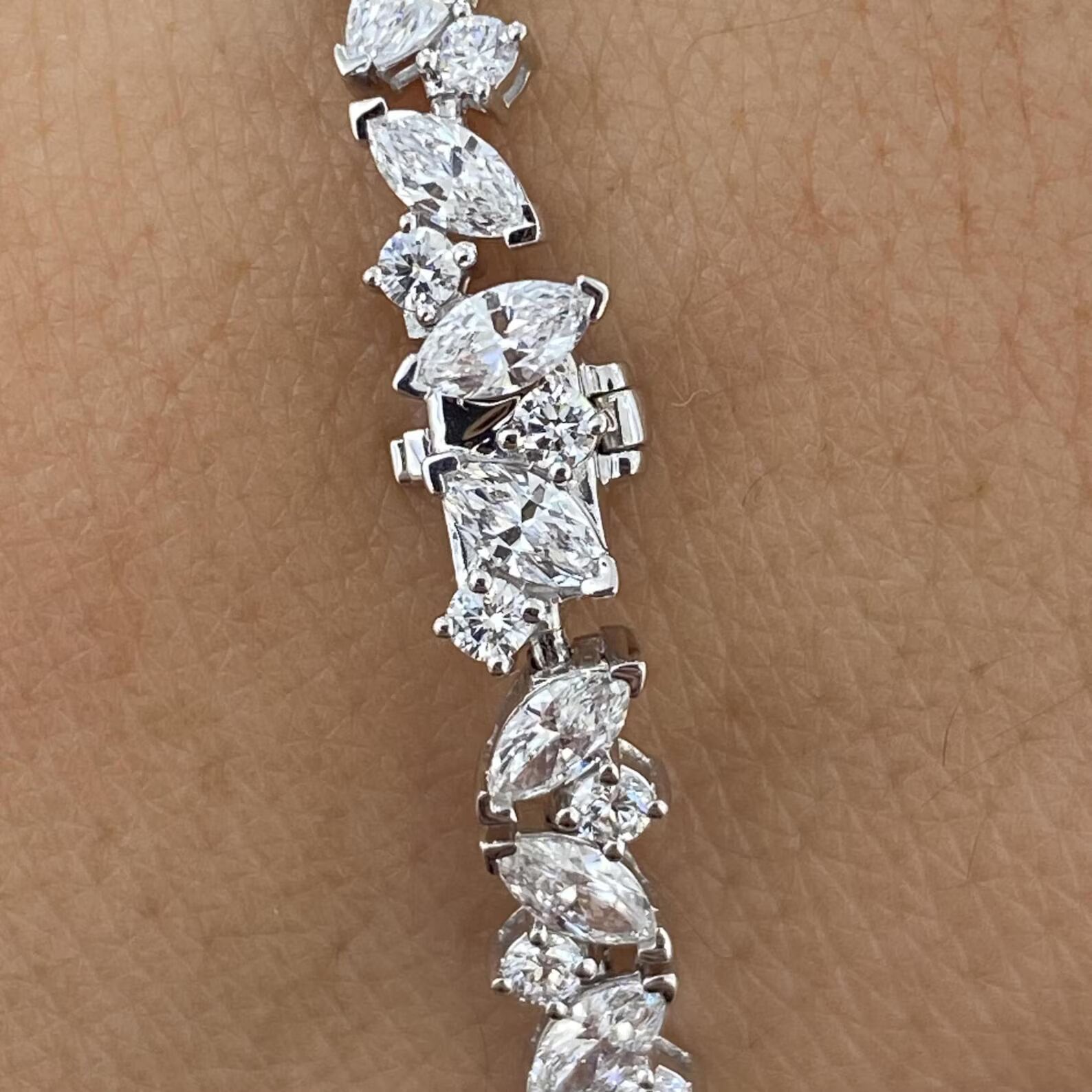 Sparkling Diamond Bracelet Perfect for Everyday Wear and Special Occasions Elegant 14K Diamond Tennis Bracelet with Marquise and Round Cut Diamonds in Solid Gold Luxury Fine Jewelry - Image 4