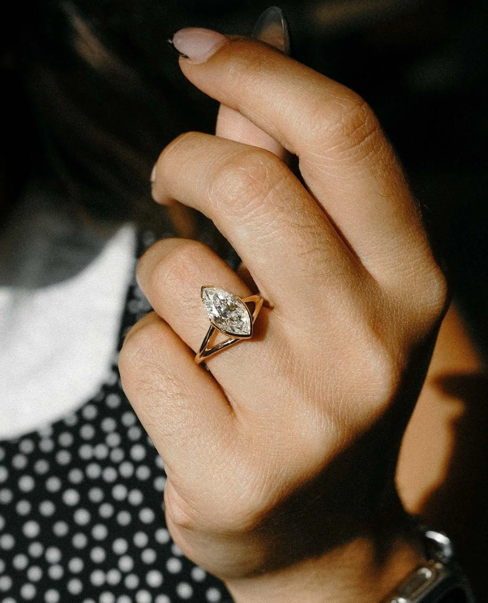 Unique Marquise Shaped Diamond Engagement Ring in Solid 14k Yellow Gold Elegant Bezel Set Solitaire Ring with Modern Minimalist Open Band Design for Women - Image 2