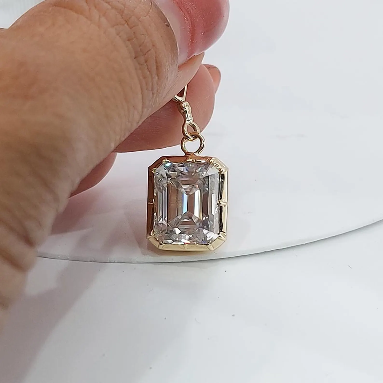 Emerald Shape Diamond Pendant Necklace in 14k Yellow Gold Elegant Bold Solitaire Jewelry Gift for Her Step Cut Diamond Necklace Crafted in 14k Yellow Gold Refined Luxury Pendant Contemporary Style - Image 4