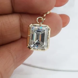 Emerald Shape Diamond Pendant Necklace in 14k Yellow Gold Elegant Bold Solitaire Jewelry Gift for Her Step Cut Diamond Necklace Crafted in 14k Yellow Gold Refined Luxury Pendant Contemporary Style