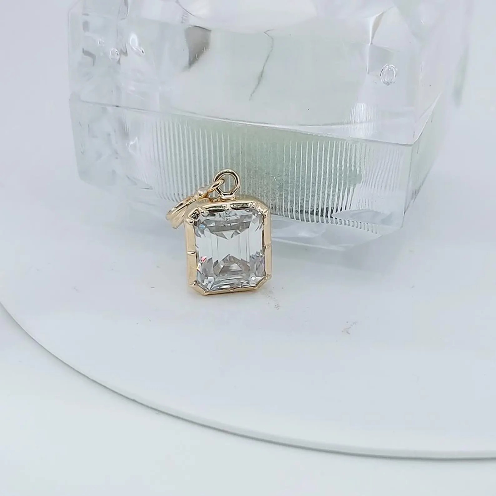 Emerald Shape Diamond Pendant Necklace in 14k Yellow Gold Elegant Bold Solitaire Jewelry Gift for Her Step Cut Diamond Necklace Crafted in 14k Yellow Gold Refined Luxury Pendant Contemporary Style - Image 2