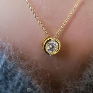 Classic Bezel Diamond Pendant Necklace Crafted in 14k Yellow Gold Round Shape Minimal Fine Jewelry for Women Simple Framed Diamond Necklace Sleek Elegant Style Lightweight Everyday Jewelry Gift