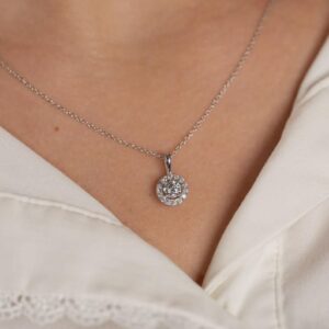 Brilliant Cut Diamond Halo Charm Necklace Crafted in 14k White Gold Classic Luxury Pendant Timeless Jewelry Fine Jewelry for Everyday Luxury Wear