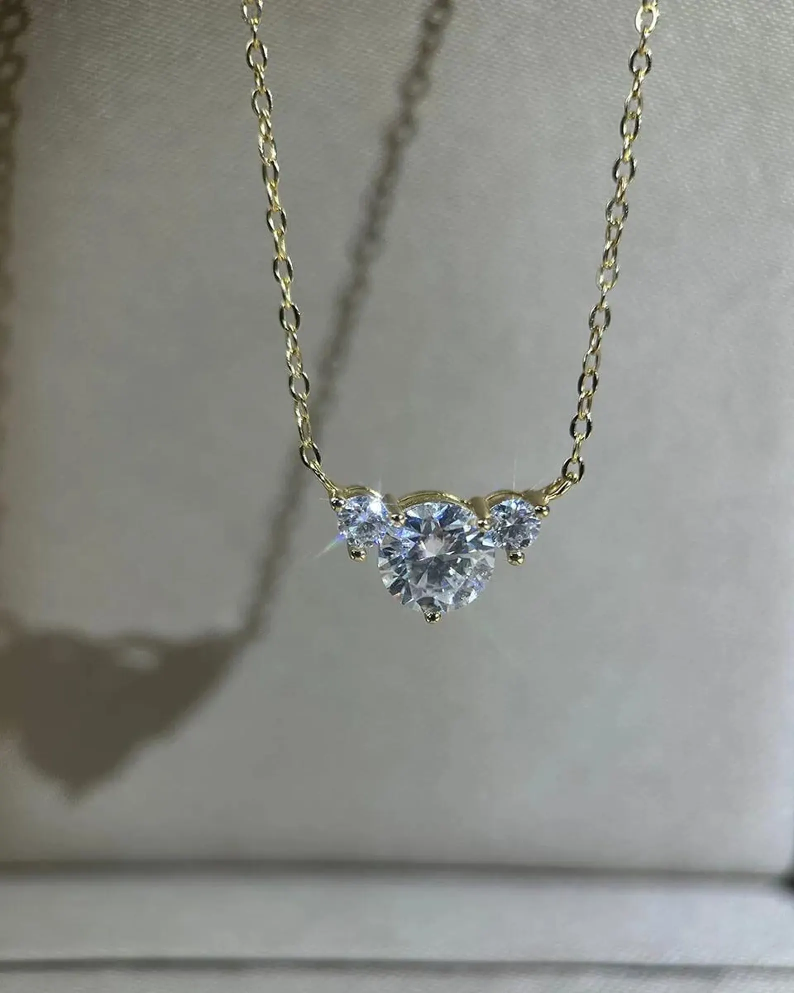 Trio Diamond Necklace Set in 14k Yellow Gold Round Brilliant Center with Accent Stones Dainty Fine Jewelry Gift Three Diamond Pendant Necklace Symbolic Design Elegant Minimal Chain Sophisticated Everyday Wear - Image 4