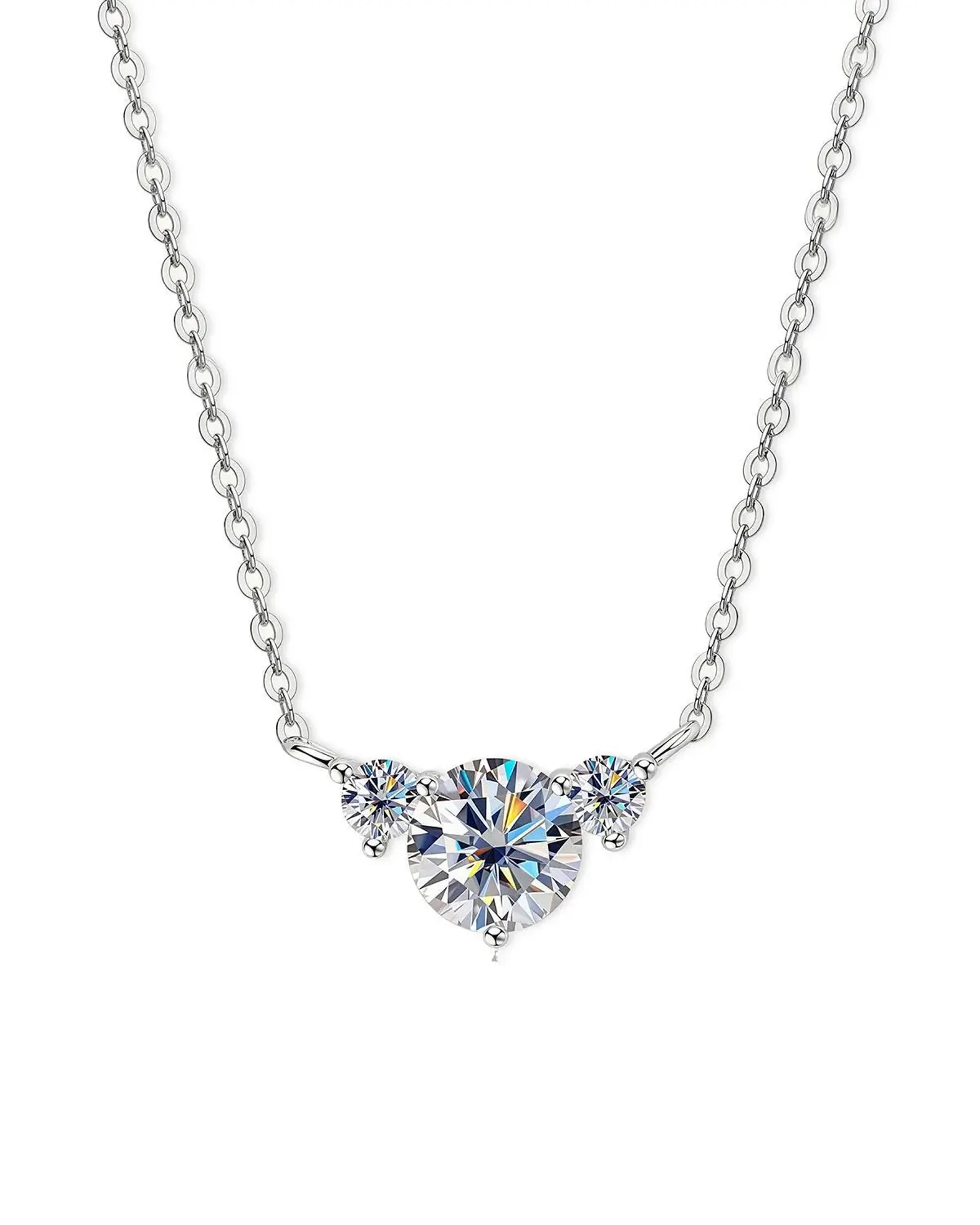 Trio Diamond Necklace Set in 14k Yellow Gold Round Brilliant Center with Accent Stones Dainty Fine Jewelry Gift Three Diamond Pendant Necklace Symbolic Design Elegant Minimal Chain Sophisticated Everyday Wear - Image 3