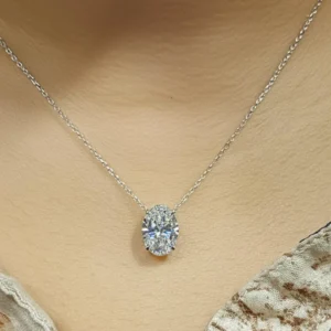 Timeless Oval Diamond Pendant Necklace Designed in 14k White Gold Dainty Necklace Stylish Jewelry for Women Brilliant Cut Oval Diamond Necklace Sophisticated Minimal Look Elegant Fine Jewelry for Daily Use