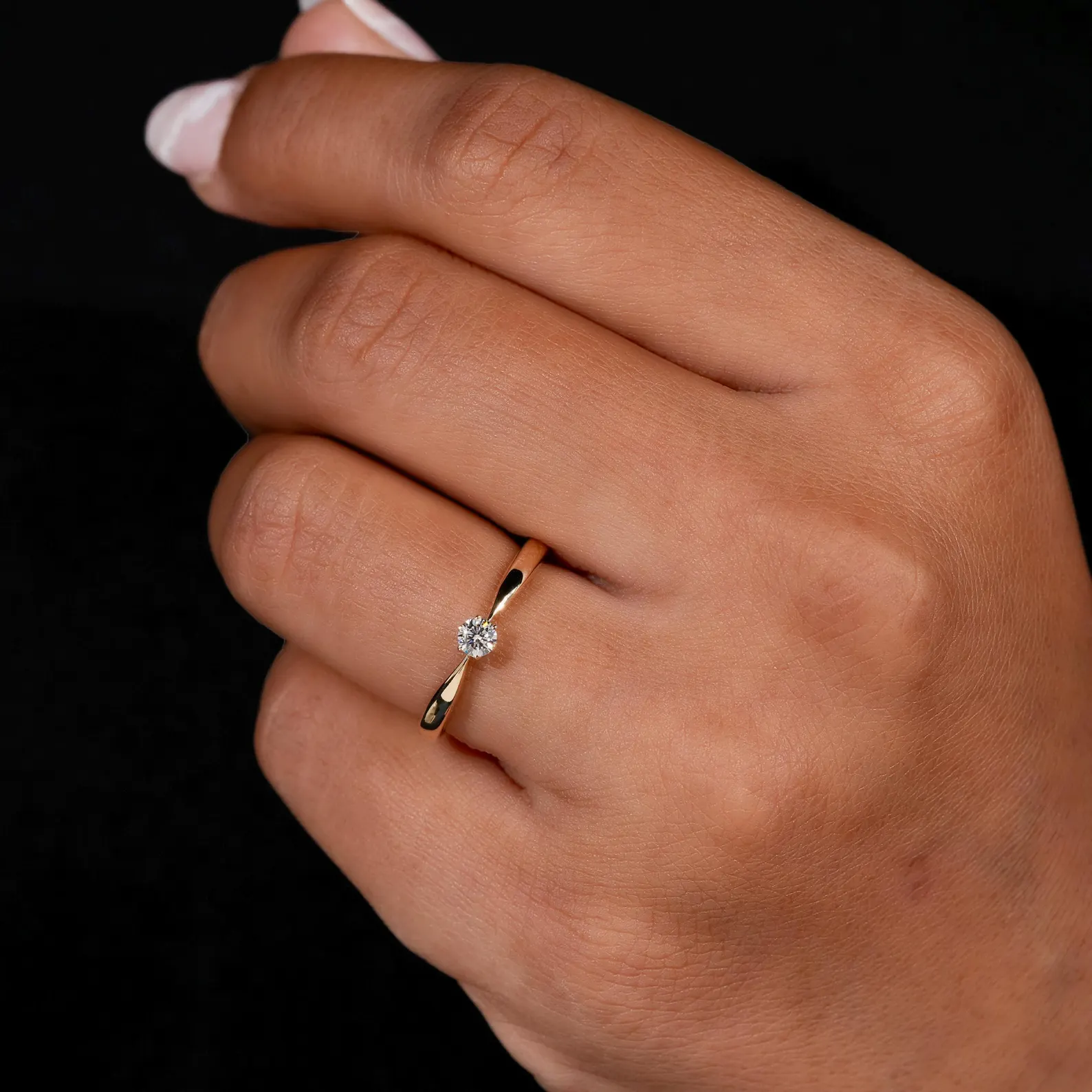 Glowmere Minimalist Round Brilliant Diamond Solitaire Ring in Solid Yellow Gold Elegant Thin Band Engagement Ring for Women, Classic Single Stone Fine Jewelry - Image 2