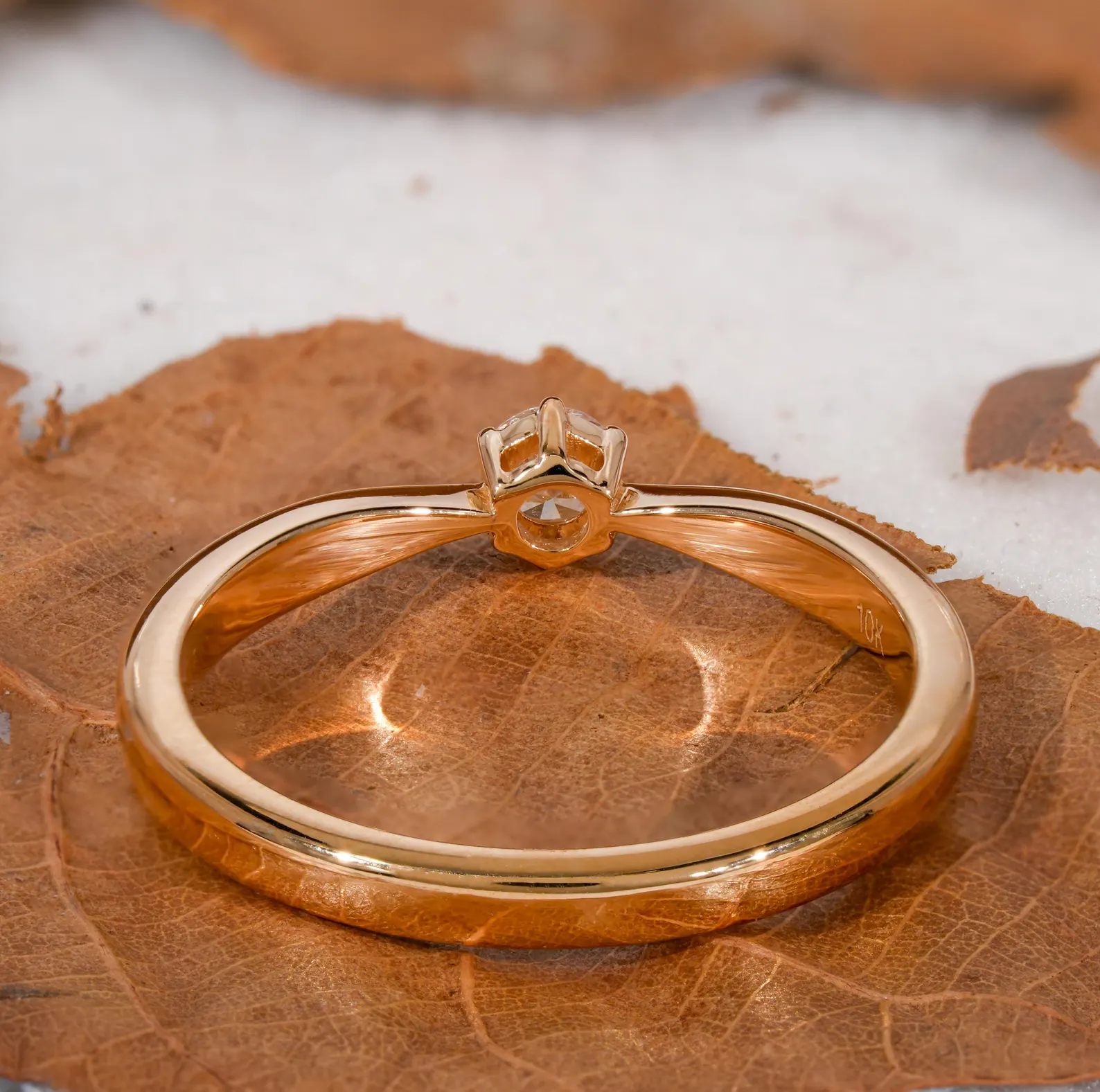 Glowmere Minimalist Round Brilliant Diamond Solitaire Ring in Solid Yellow Gold Elegant Thin Band Engagement Ring for Women, Classic Single Stone Fine Jewelry - Image 5