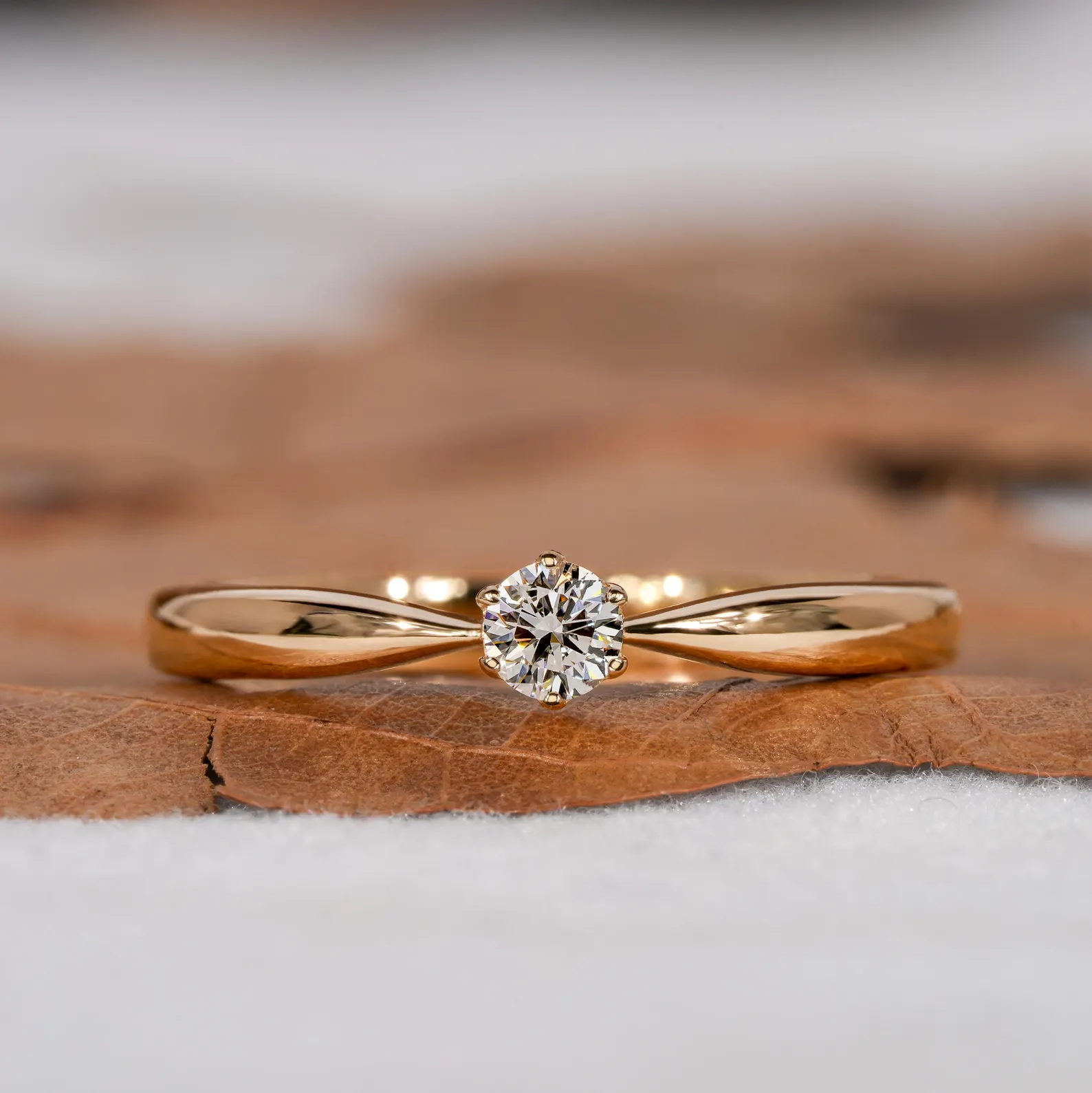 Glowmere Minimalist Round Brilliant Diamond Solitaire Ring in Solid Yellow Gold Elegant Thin Band Engagement Ring for Women, Classic Single Stone Fine Jewelry - Image 3