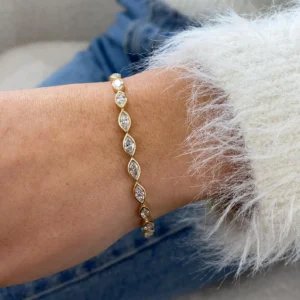 Grace Wrist Jewelry Gift for Her Stylish Everyday and Special Wear Glow 14K Gold Bracelet with Marquise Sparkle Stones for Women in a Soft Flowing Design