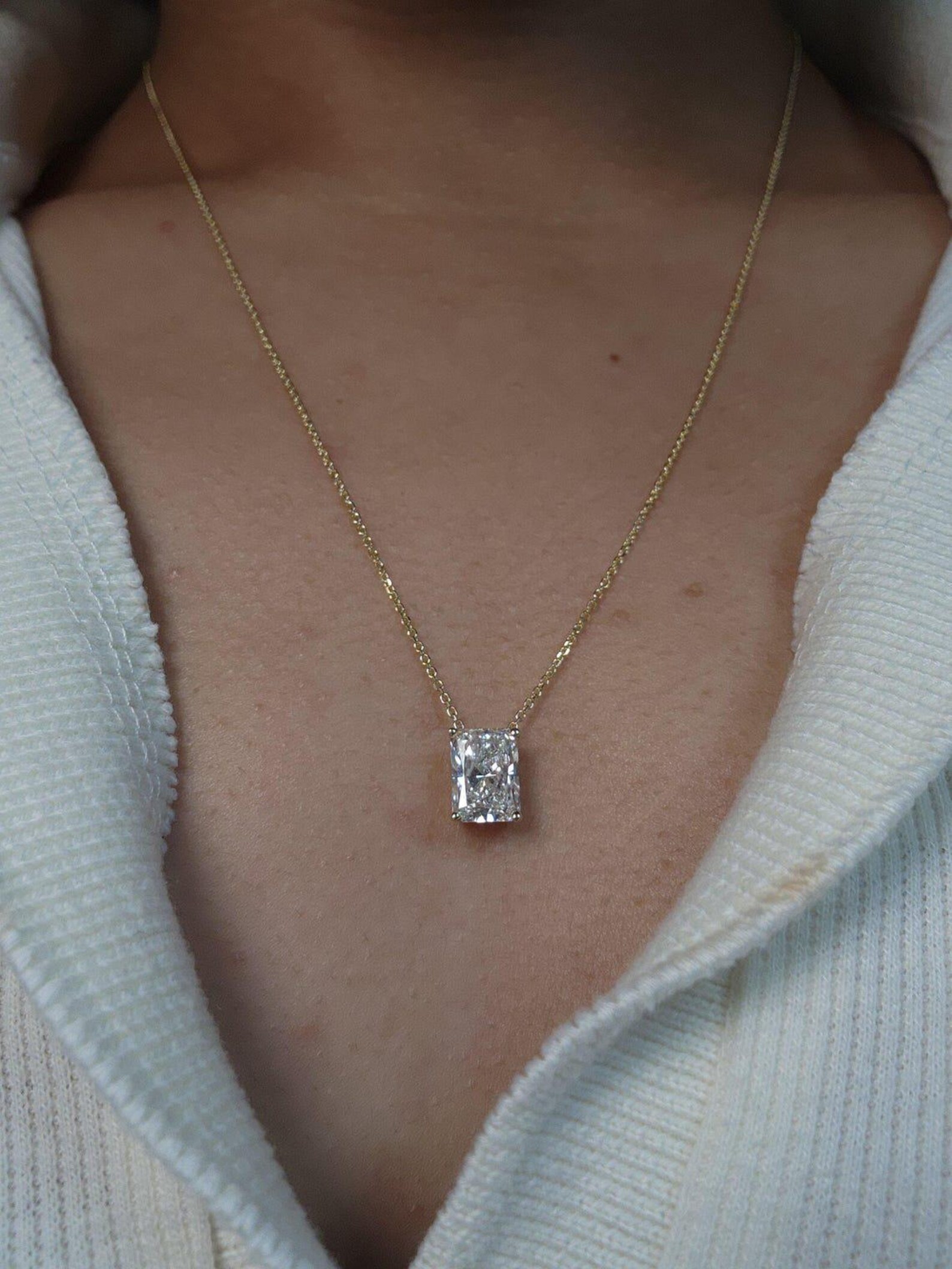 Premium 14K Gold Lightweight Fine Jewelry Gift for Women Anniversary Birthday Special Occasion Elegant Radiant Cut Solitaire Diamond Pendant Necklace in Solid Gold with Sleek Minimal Design and Brilliant Sparkle - Image 3
