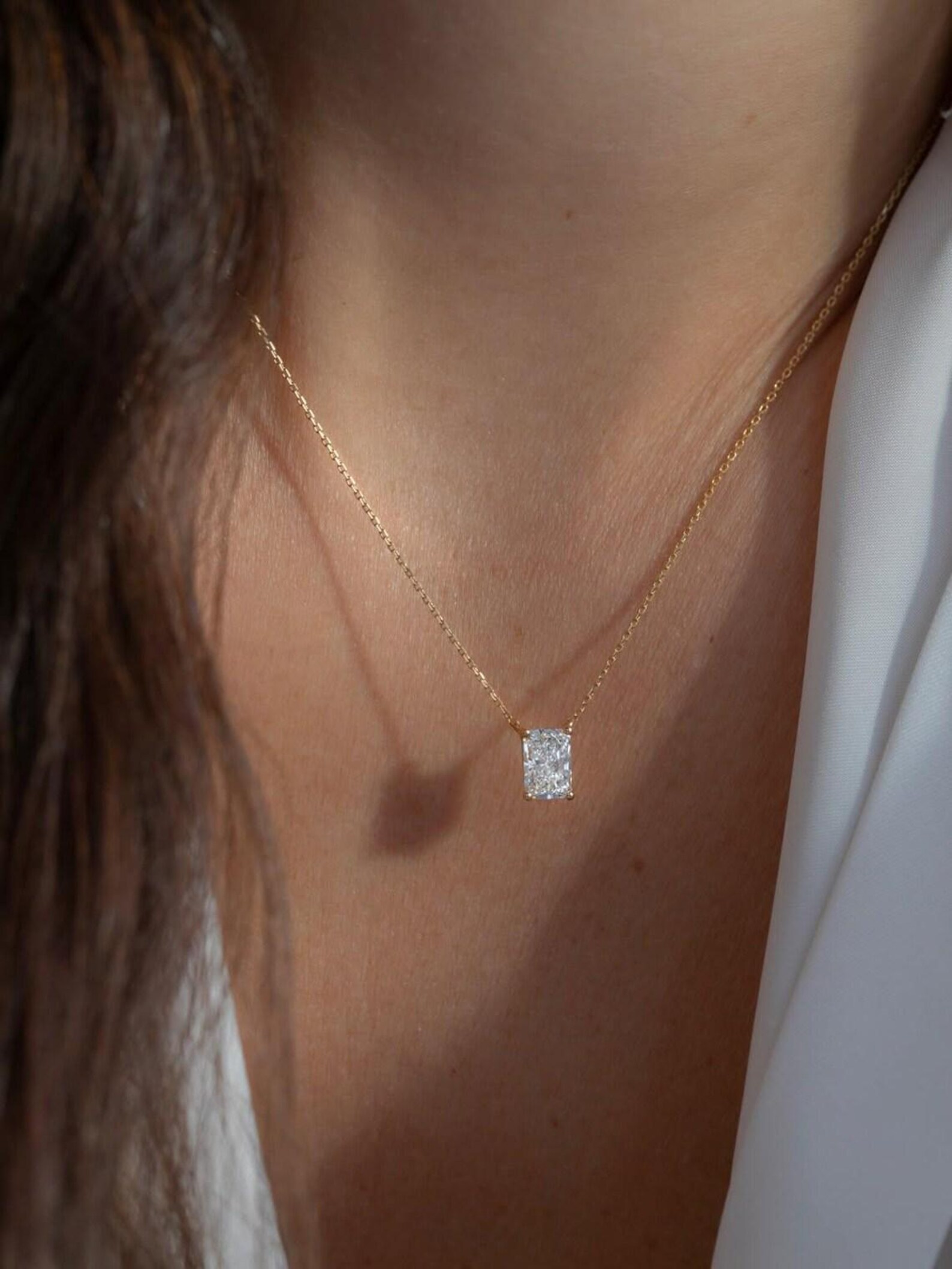 Premium 14K Gold Lightweight Fine Jewelry Gift for Women Anniversary Birthday Special Occasion Elegant Radiant Cut Solitaire Diamond Pendant Necklace in Solid Gold with Sleek Minimal Design and Brilliant Sparkle - Image 4