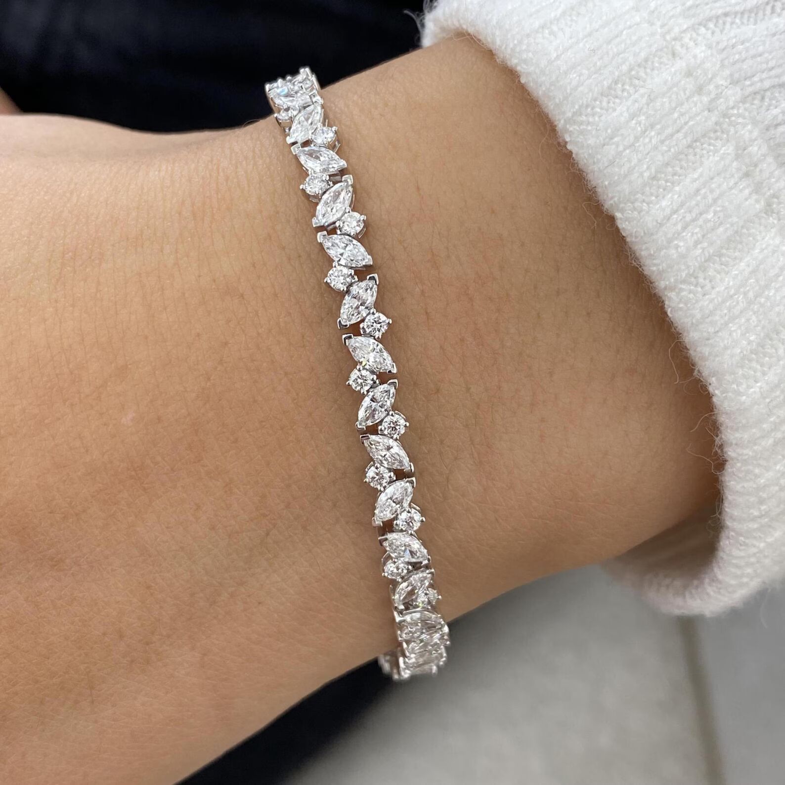 Sparkling Diamond Bracelet Perfect for Everyday Wear and Special Occasions Elegant 14K Diamond Tennis Bracelet with Marquise and Round Cut Diamonds in Solid Gold Luxury Fine Jewelry - Image 3