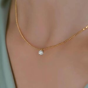 Simple Diamond Pendant Necklace Designed in 14k Yellow Gold Petite Center Stone Fine Jewelry for Women Elegant Minimal Diamond Necklace Refined Look Stylish Everyday Jewelry Thoughtful Gift