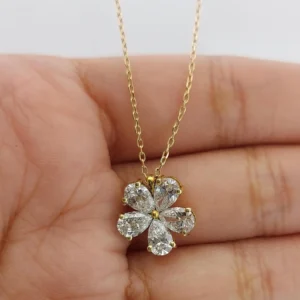 Floral Diamond Pendant Necklace in 14k Yellow Gold Five Petal Flower Necklace Elegant Nature Inspired Jewelry for Women Cluster Diamond Flower Necklace Delicate Bloom Design Fine Jewelry Gift for Her Romantic Everyday Style