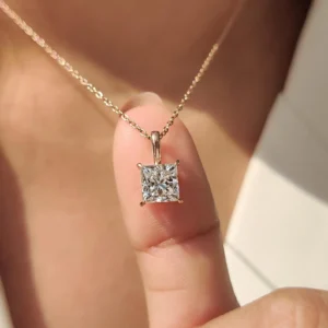Princess Cut Diamond Pendant Necklace in 14K Gold with Sharp Brilliant Facets and Strong Center Presence Dainty Yet Statement Everyday Jewelry Piece Designed for Modern Luxury and Confident Elegant Style