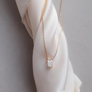 Premium 14K Gold Lightweight Fine Jewelry Gift for Women Anniversary Birthday Special Occasion Elegant Radiant Cut Solitaire Diamond Pendant Necklace in Solid Gold with Sleek Minimal Design and Brilliant Sparkle