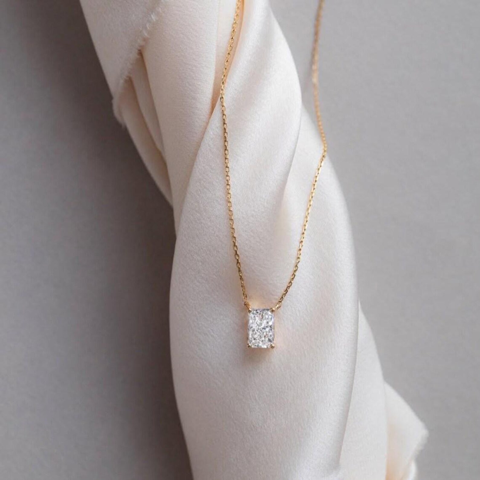 Premium 14K Gold Lightweight Fine Jewelry Gift for Women Anniversary Birthday Special Occasion Elegant Radiant Cut Solitaire Diamond Pendant Necklace in Solid Gold with Sleek Minimal Design and Brilliant Sparkle