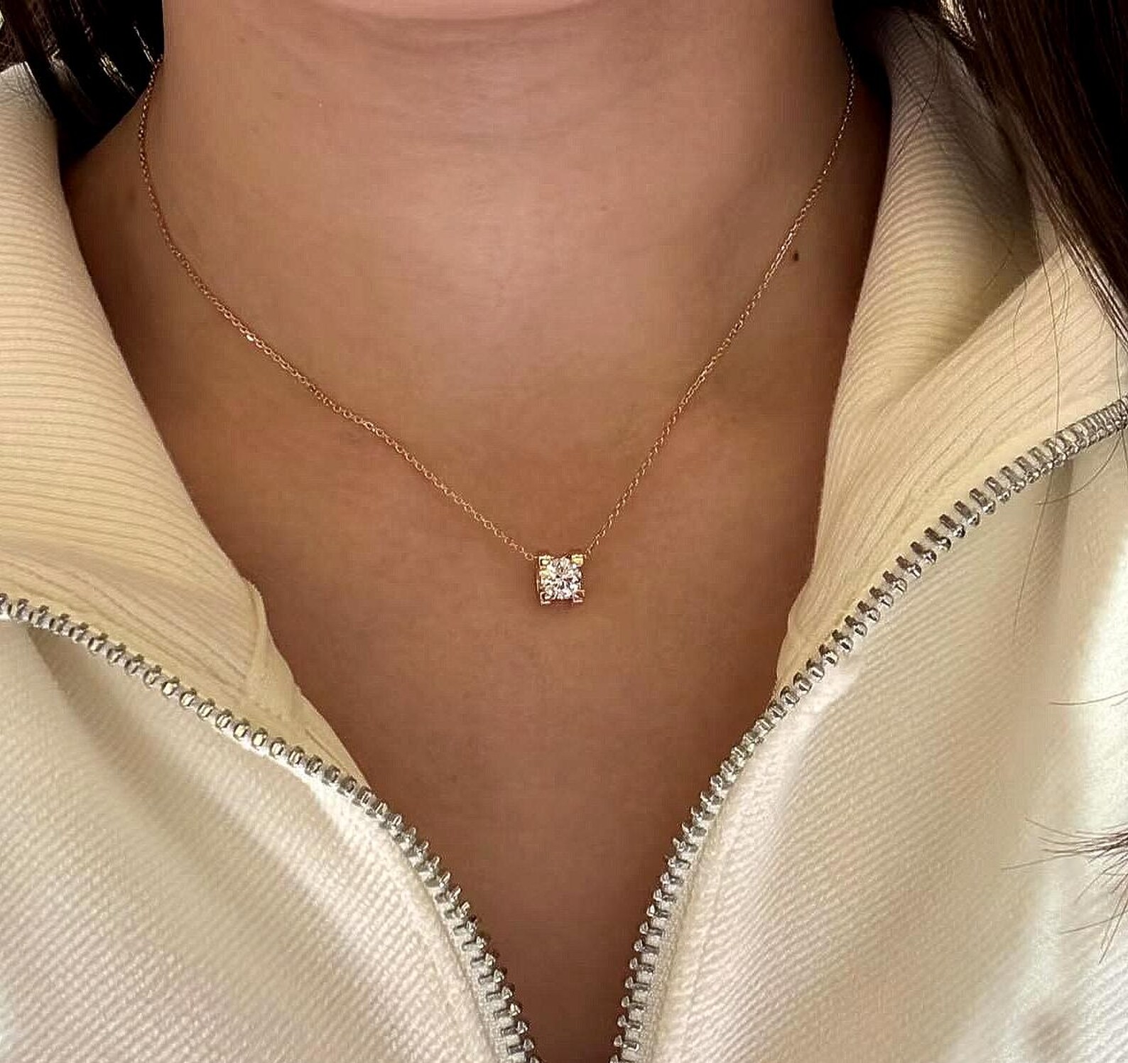 Bold Round Cut Diamond Pendant Necklace in 14K Gold with Strong Center Sparkle and Modern Clean Setting Dainty Yet Striking Everyday Jewelry Piece Designed for Confident Luxury and Effortless Statement Style - Image 4