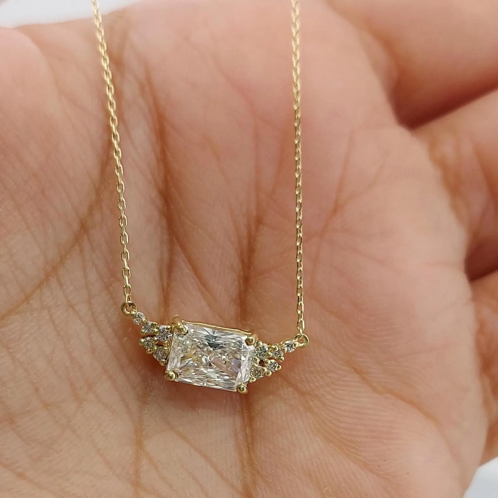 East West Radiant Diamond Necklace Designed in 14k Yellow Gold Minimal Pendant Contemporary Jewelry for Her Sleek Horizontal Diamond Necklace Refined Style Elegant Fine Jewelry Gift Idea for Women - Image 4