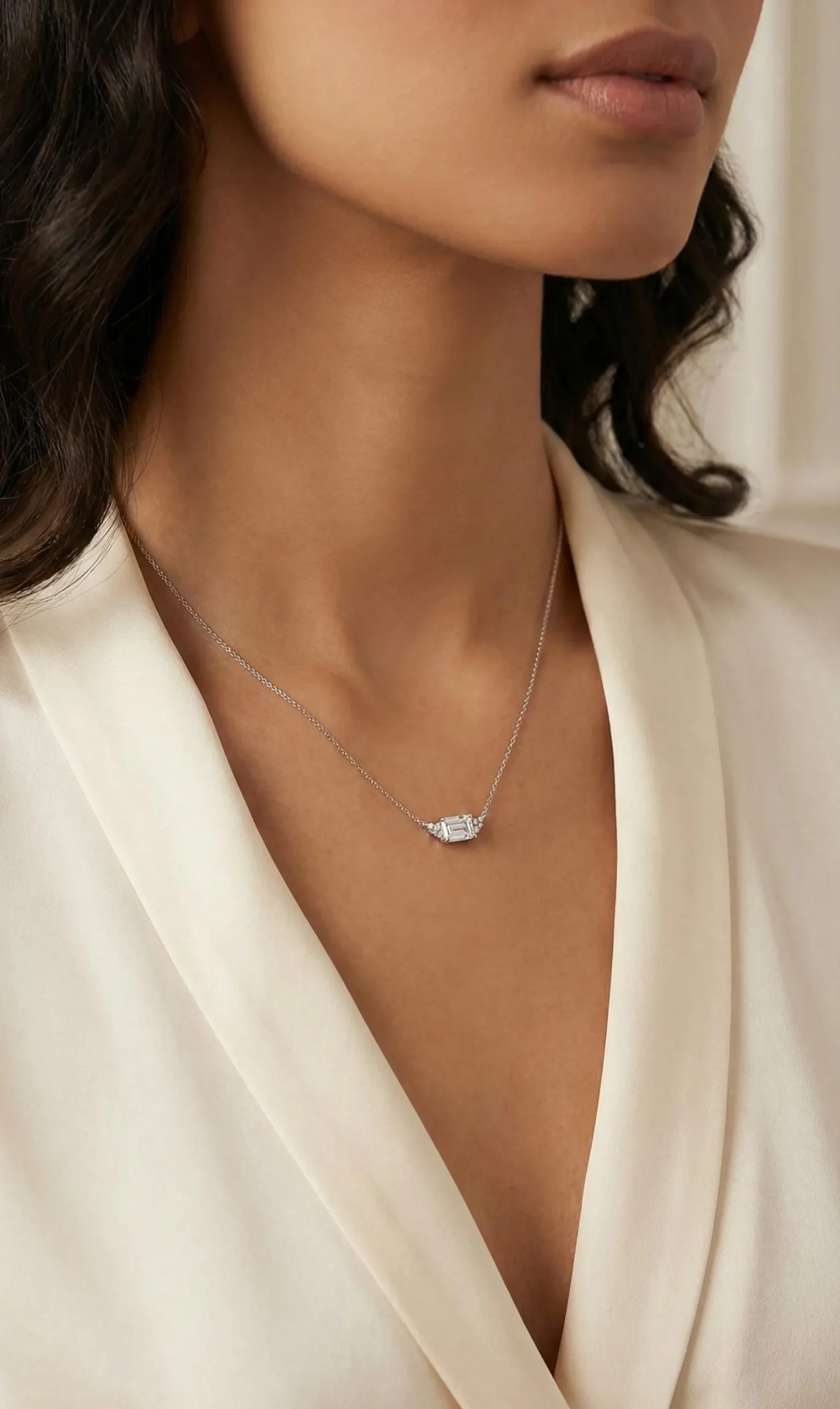 East West Radiant Diamond Necklace Designed in 14k Yellow Gold Minimal Pendant Contemporary Jewelry for Her Sleek Horizontal Diamond Necklace Refined Style Elegant Fine Jewelry Gift Idea for Women - Image 2